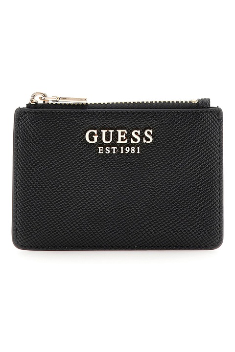 GUESS, Портмоне с цип с лого, Черен