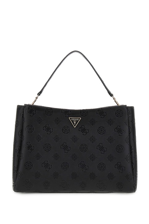 GUESS, Geanta din piele ecologica cu bareta de umar si model logo, Negru