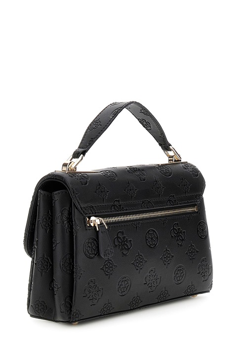 GUESS, Чанта през рамо с капаче и монограм, Черен