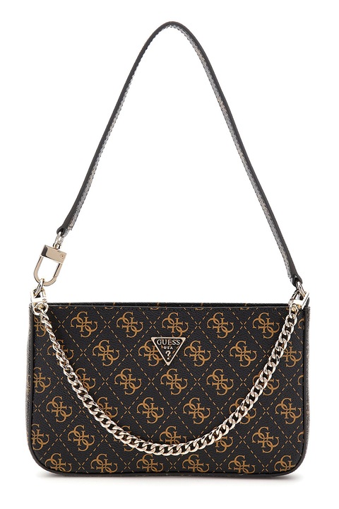 GUESS, Noelle II mintás válltáska láncfogantyúval, Fekete, Karamellbarna