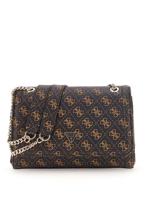 GUESS Keresztpántos műbőr táska, Fekete, Karamellbarna