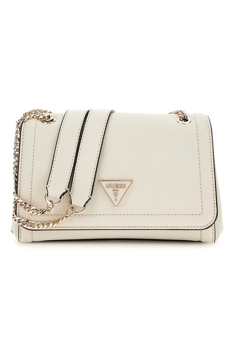 GUESS, Geanta crossbody din piele ecologica cu bareta din lant Noelle, Alb fildes