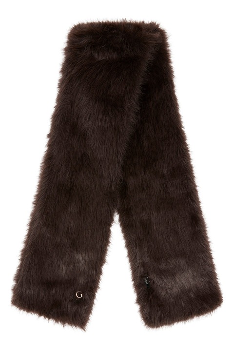 GUESS, Fular din blana sintetica, Maro inchis