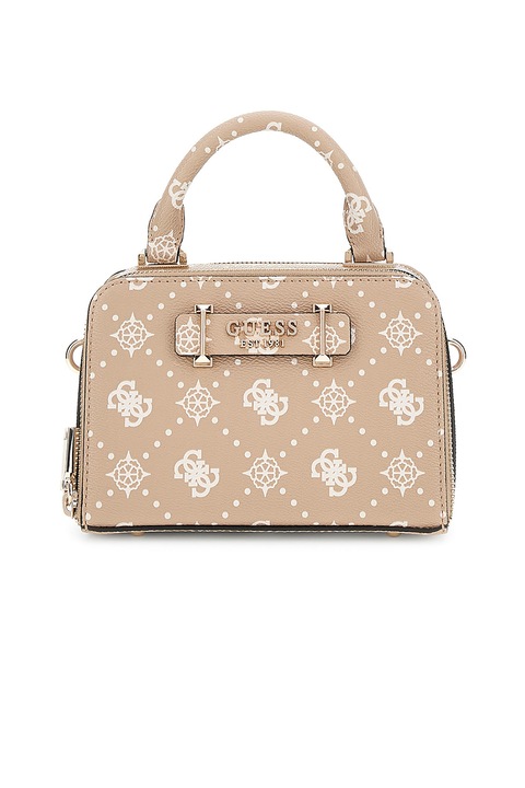 GUESS, Keresztpántos táska logómintával, Homokbarna, Törtfehér