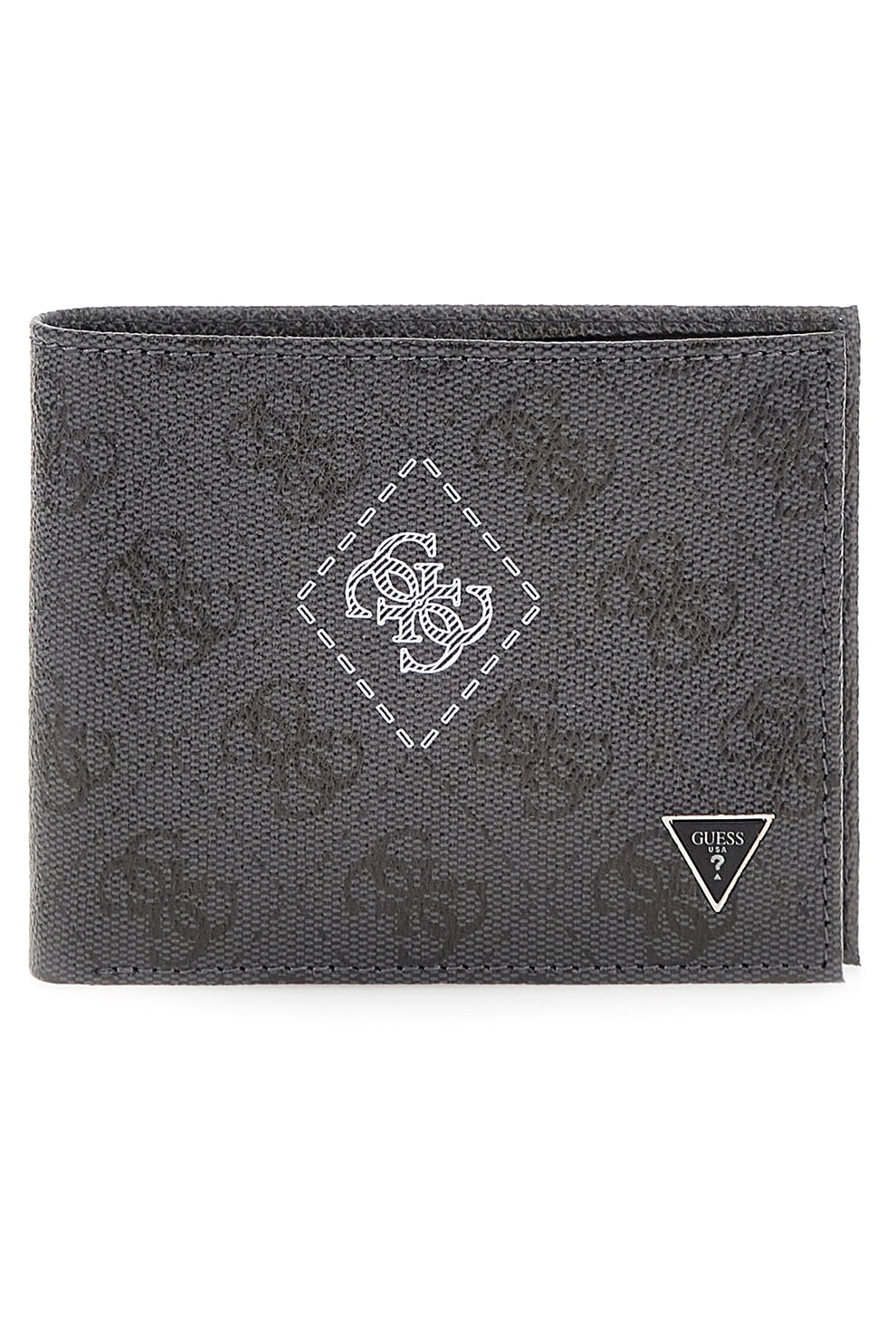 GUESS, Portofel din piele cu logo, Gri inchis