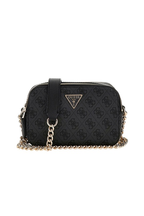 GUESS Keresztpántos táska logómintával, Fekete, Sötétszürke