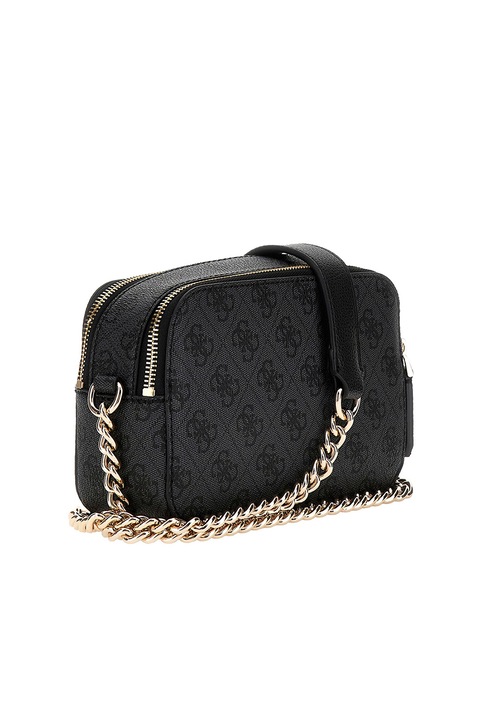 GUESS, Geanta crossbody cu model monograma Noelle II, Negru, Gri inchis