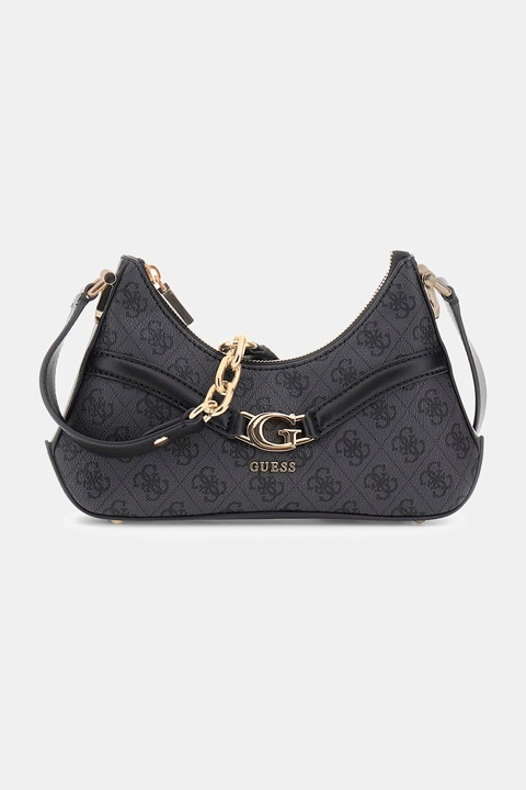GUESS, Чанта от еко кожа с монограм, Tъмносив