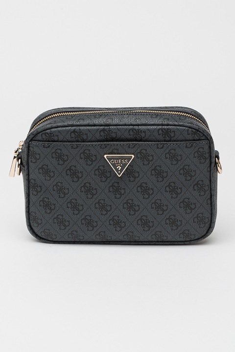 GUESS, Meridian keresztpántos műbőr táska logómintával, Koptatott fekete