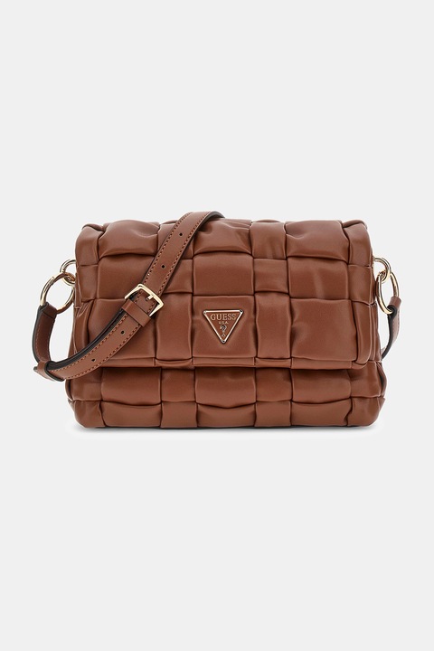 GUESS, Keresztpántos fonott műbőr táska, Barna