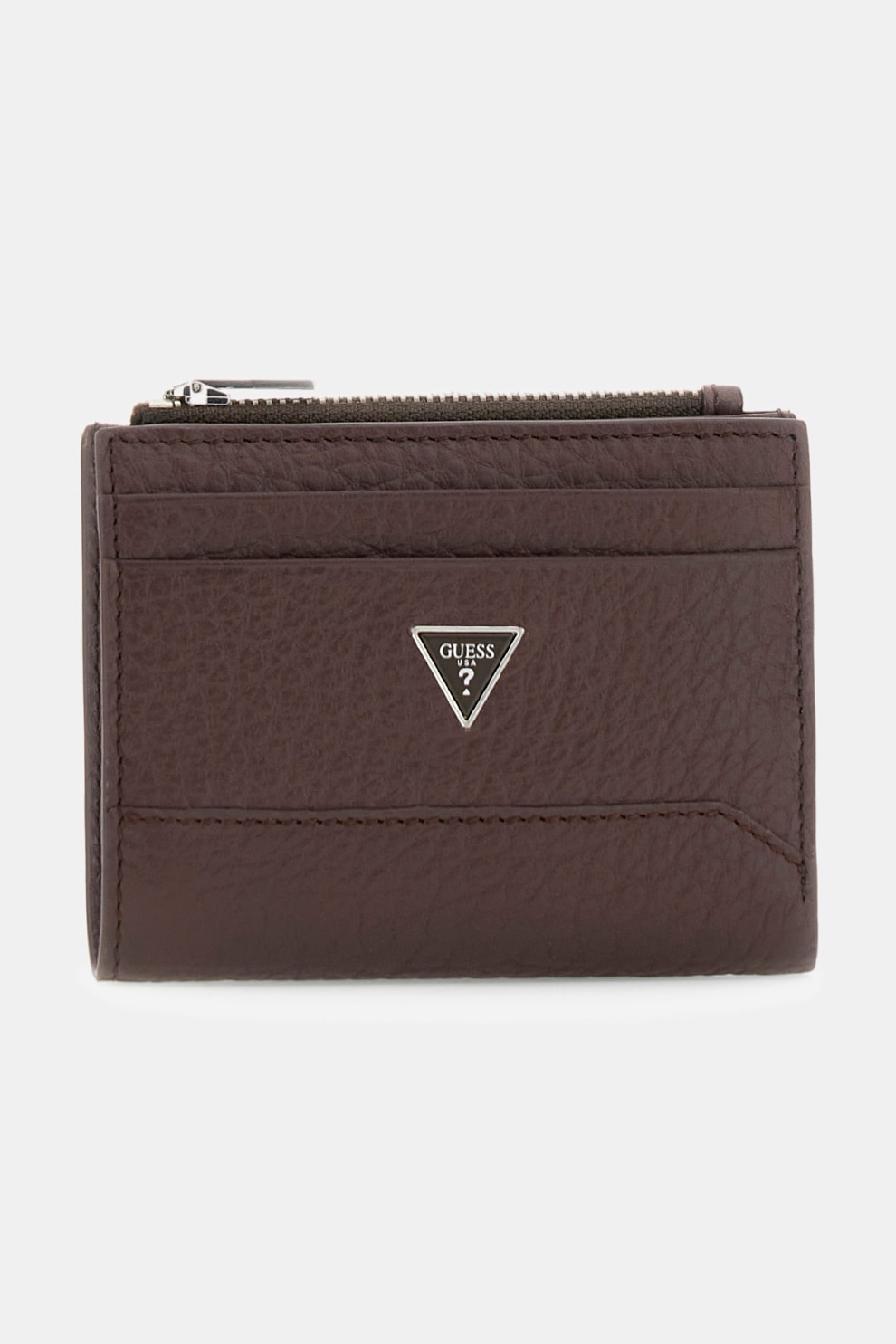 GUESS, Portofel din piele cu logo metalic, Maro