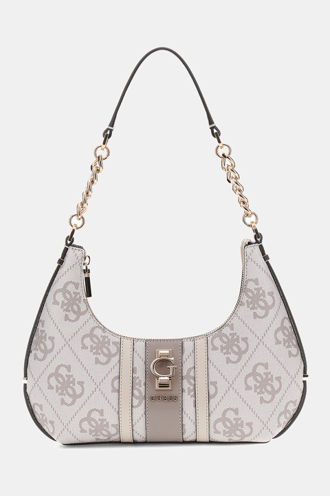 GUESS, Чанта с монограм, Светло сив