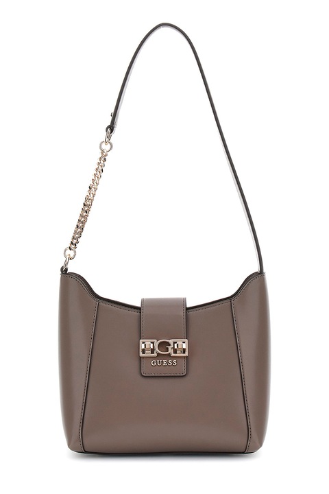 GUESS, Geanta de piele ecologica cu bareta de umar, Maro taupe