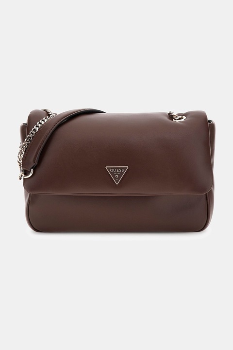 GUESS, Műbőr táska láncos keresztpánttal, Barna