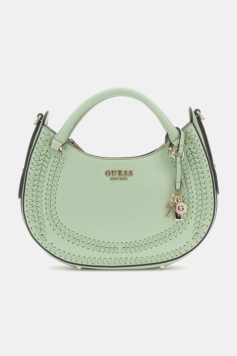 GUESS, Műbőr válltáska charmokkal, Világoszöld
