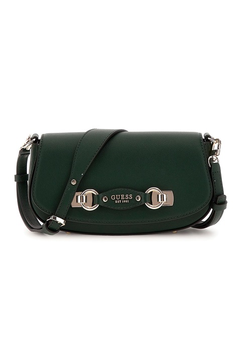 GUESS, Fedőlapos műbőr táska keresztpánttal, Erdőzöld