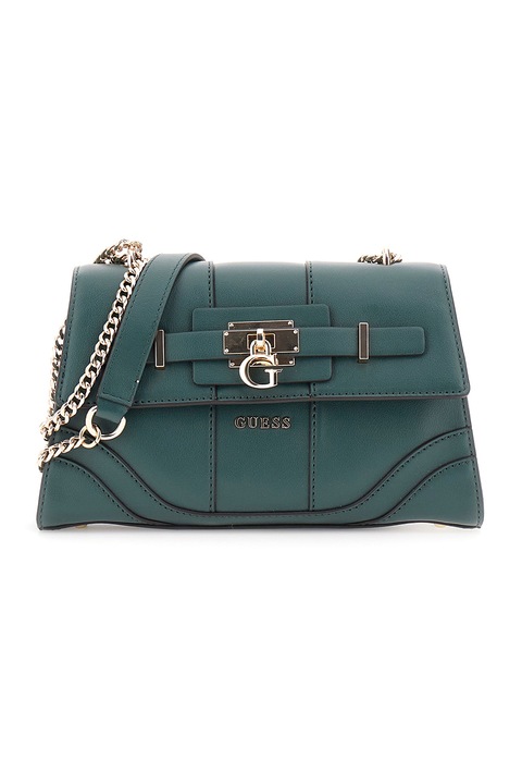 GUESS, Műbőr táska láncos keresztpánttal, Sötétzöld