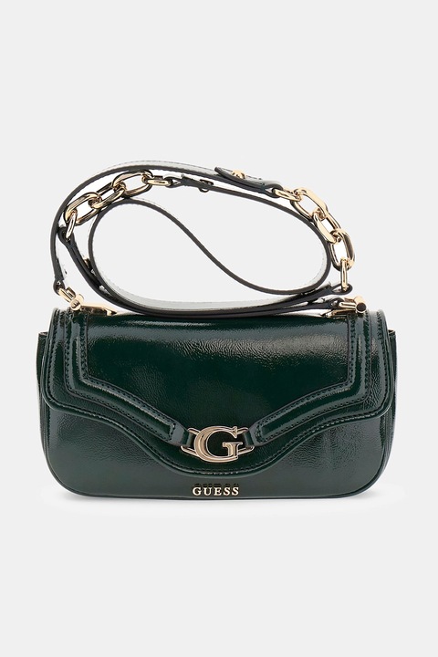 GUESS, Keresztpántos lakkozott hatású táska, Erdőzöld