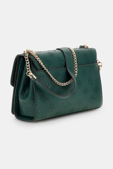GUESS, Fedőlapos keresztpántos táska dombornyomott mintával, Sötétzöld
