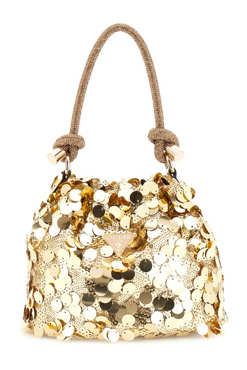 GUESS, Geanta bucket cu paiete Holiday Shine, Auriu
