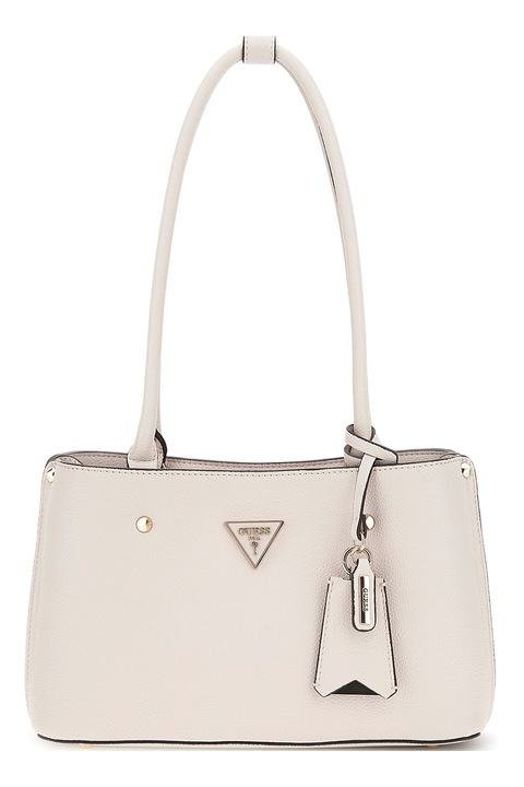 GUESS, Geanta din piele ecologica cu bareta de umar si aplicatie logo Meridian, Crem