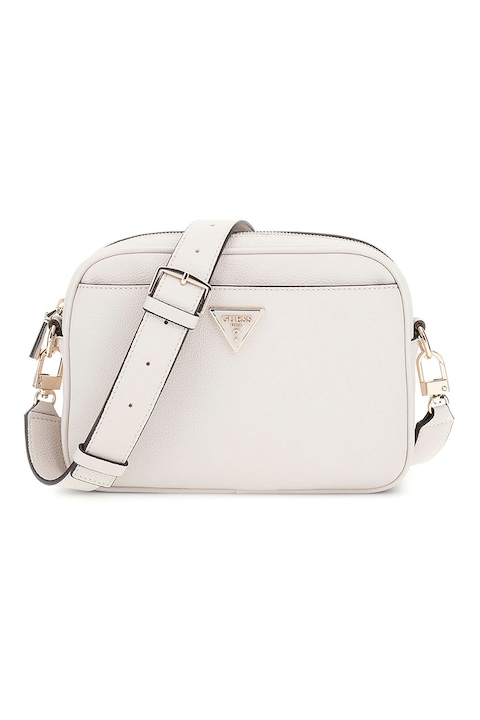 GUESS, Чанта през рамо от еко кожа с регулируема презрамка, Мръснобял