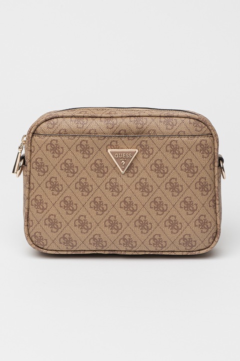 GUESS, Meridian keresztpántos műbőr táska logómintával, Tevebarna