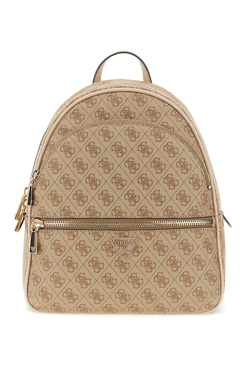GUESS, Rucsac din piele ecologica cu model monograma Manhattan II, Maro deschis
