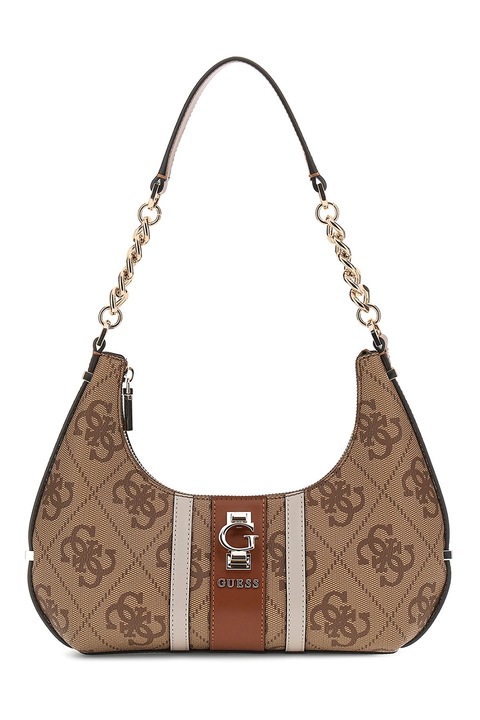 GUESS, Чанта с монограм, Светлокафяв