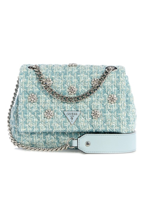 GUESS, Tweed válltáska, Pasztellkék