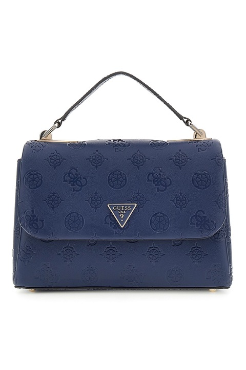 GUESS, Чанта през рамо с капаче и монограм, Тъмносин