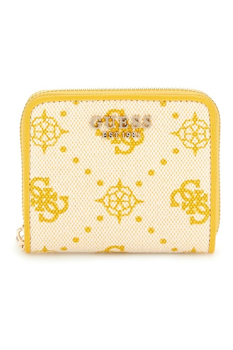 GUESS, Портфейл с цип и лого, Светло жълто