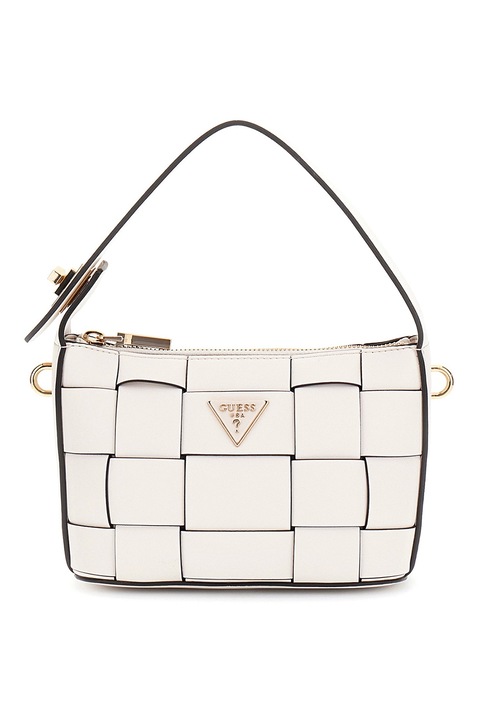 GUESS, Kisméretű kézitáska logórátéttel, Törtfehér