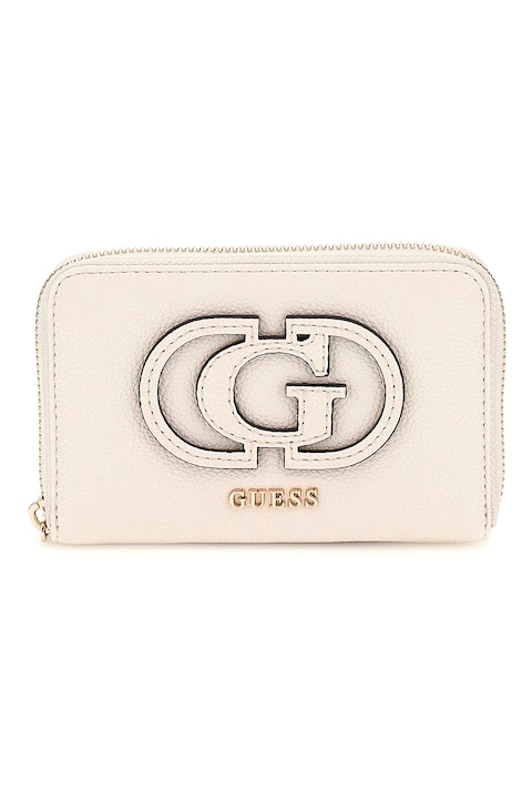 GUESS, Portofel cu logo in relief, Alb murdar