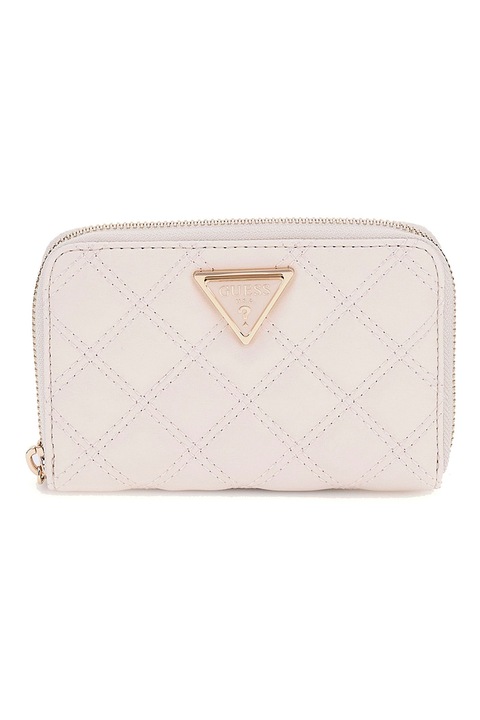 GUESS, Капитонирано портмоне от еко кожа, Мръснобял