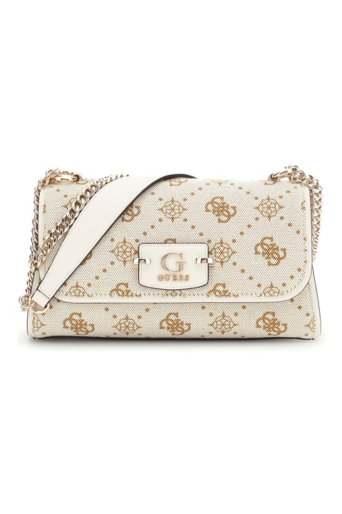 GUESS, Чанта през рамо с монограм и презрамка с верижка, Жълт, Бежов