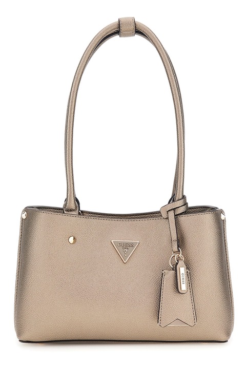 GUESS, Geanta din piele ecologica cu bareta de umar si aplicatie logo Meridian, Matte Havana
