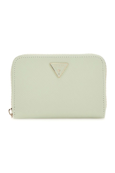 GUESS, Portofel din piele ecologica cu aplicatie logo metalica, Verde pal