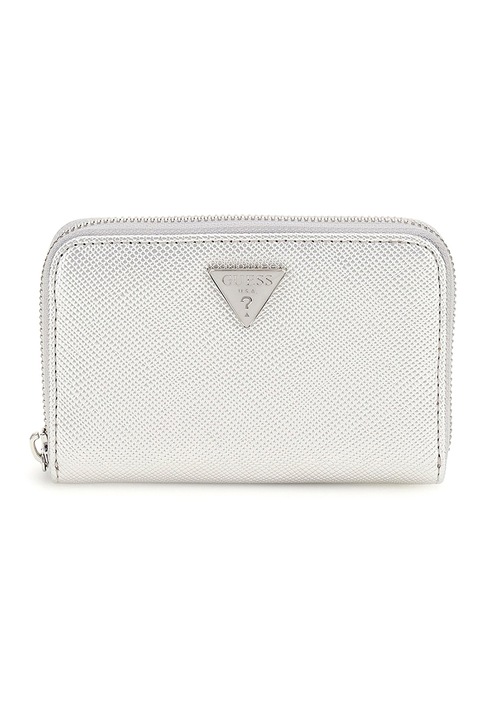 GUESS, Портмоне от еко кожа с пришит цип, Сребрист