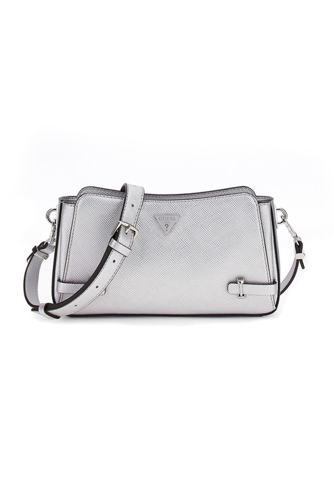 GUESS, Geanta crossbody cu aspect metalizat, Argintiu