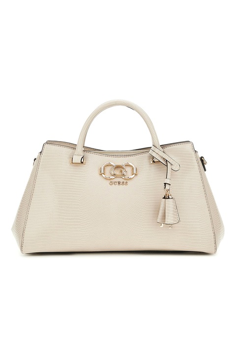 GUESS, Релефна чанта за рамо от еко кожа, Сиво-кафяв