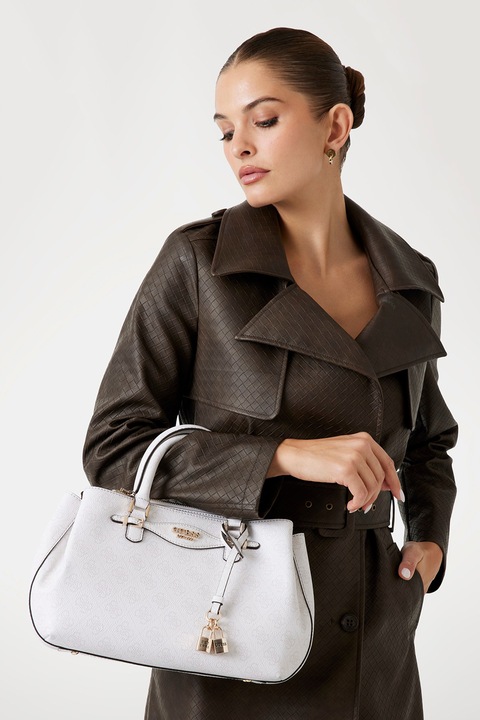 GUESS, Mintás műbőr válltáska, Törtfehér