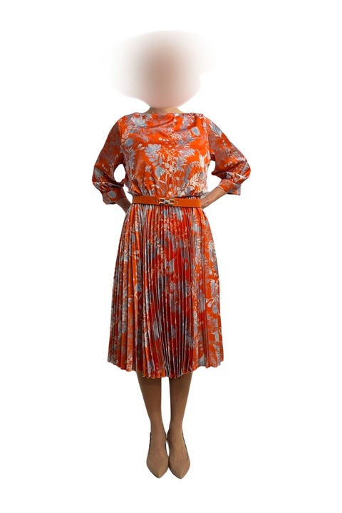 Rochie dama, material tip matase, pana la genunchi, croi lejer, partea de jos plisata, marimea 40EU