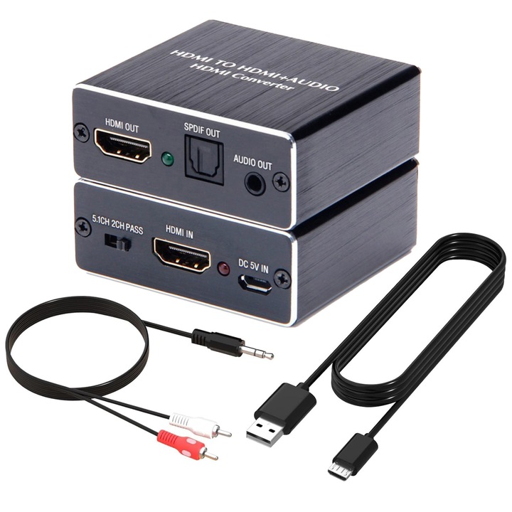 Adaptor audio HDMI, OTTOOPPXIN®, 4K, SPDIF, 3.5mm, 3 moduri audio, 52x57x21mm