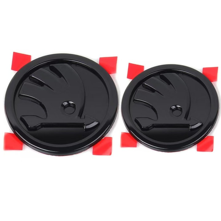 2 darabos motorháztető/csomagtartó embléma készlet, 80 mm és 90 mm, kompatibilis a Skoda Fabia, Superb, Octavia, Rapid modellekkel, fényes fekete színben