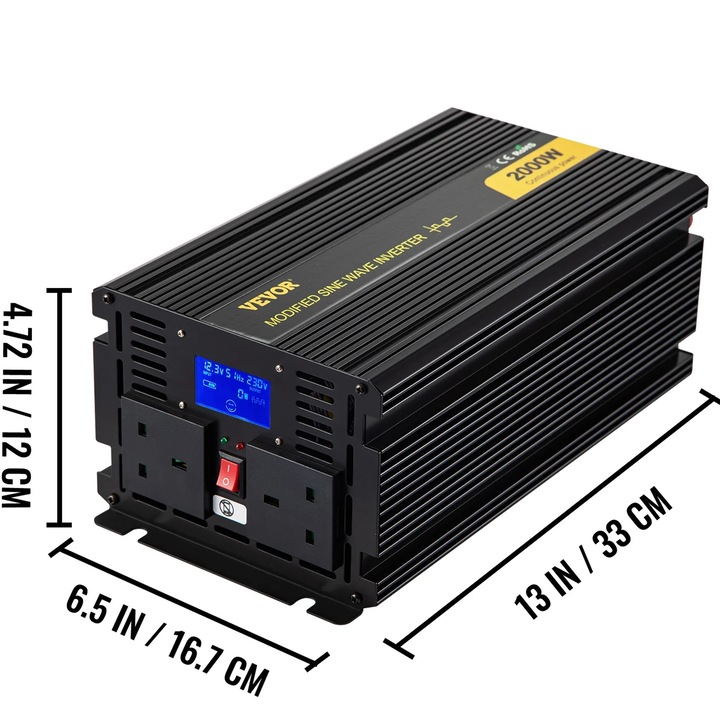 Inverter 2000W DC12V AC240V LCD, fekete