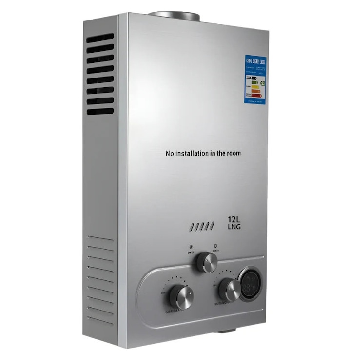 Газов бойлер, 12L 24kW безрезервоарен LPG, неръждаема стомана, сребрист