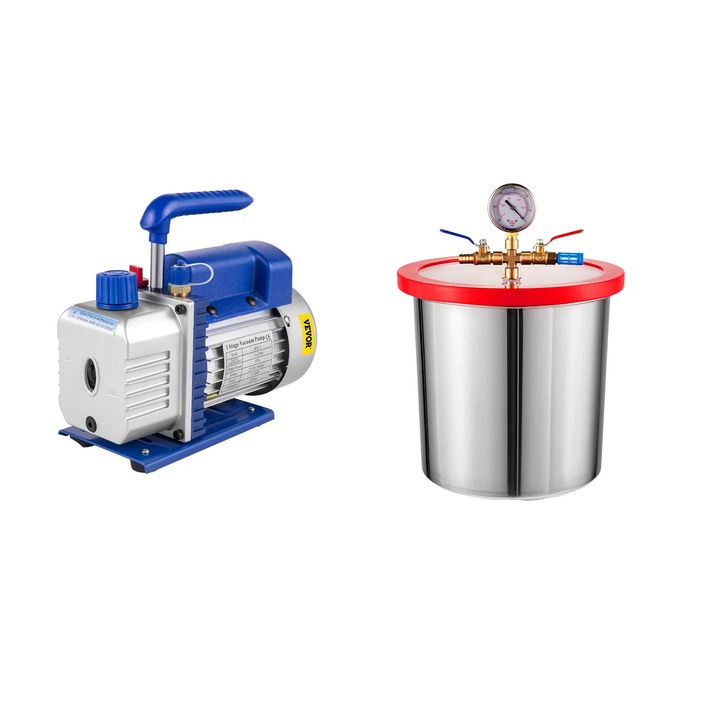 Vákuumszivattyú, 4CFM, 2 gallonos vákuumkamra, szilikon epoxi gáztalanítás, 1/3HP, kék