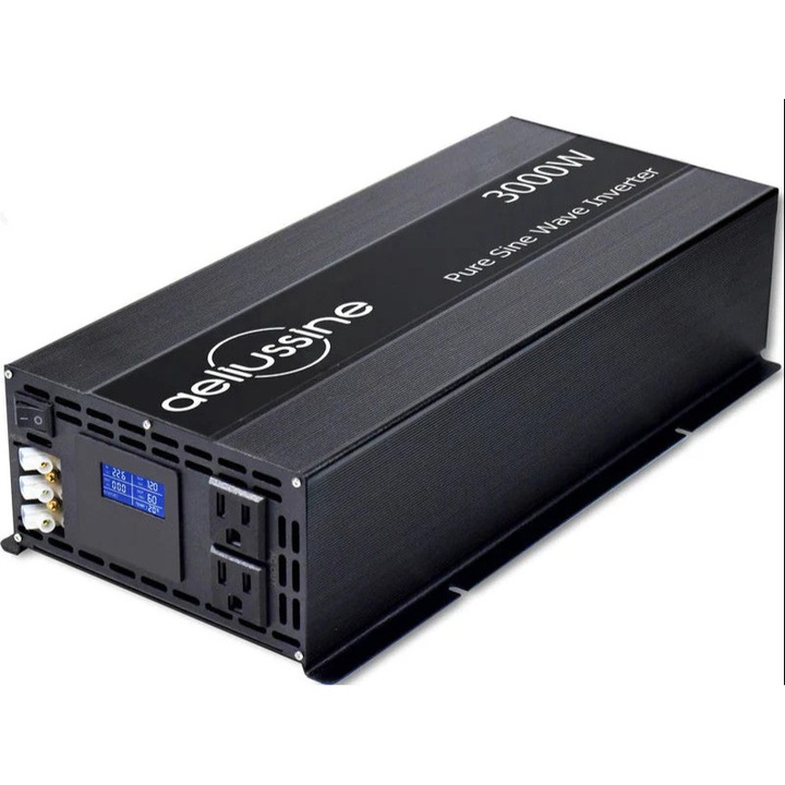 Szinusz inverter, LCD kijelző, 3000W, 220-230V, fekete