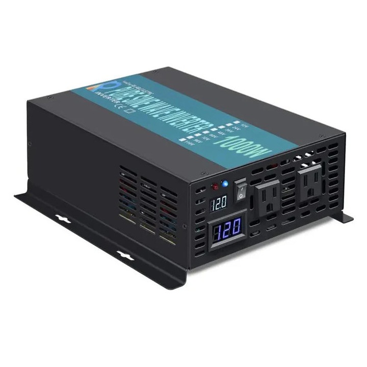 Szinusz inverter, LED kijelző, 1000W, 220-230V, fekete